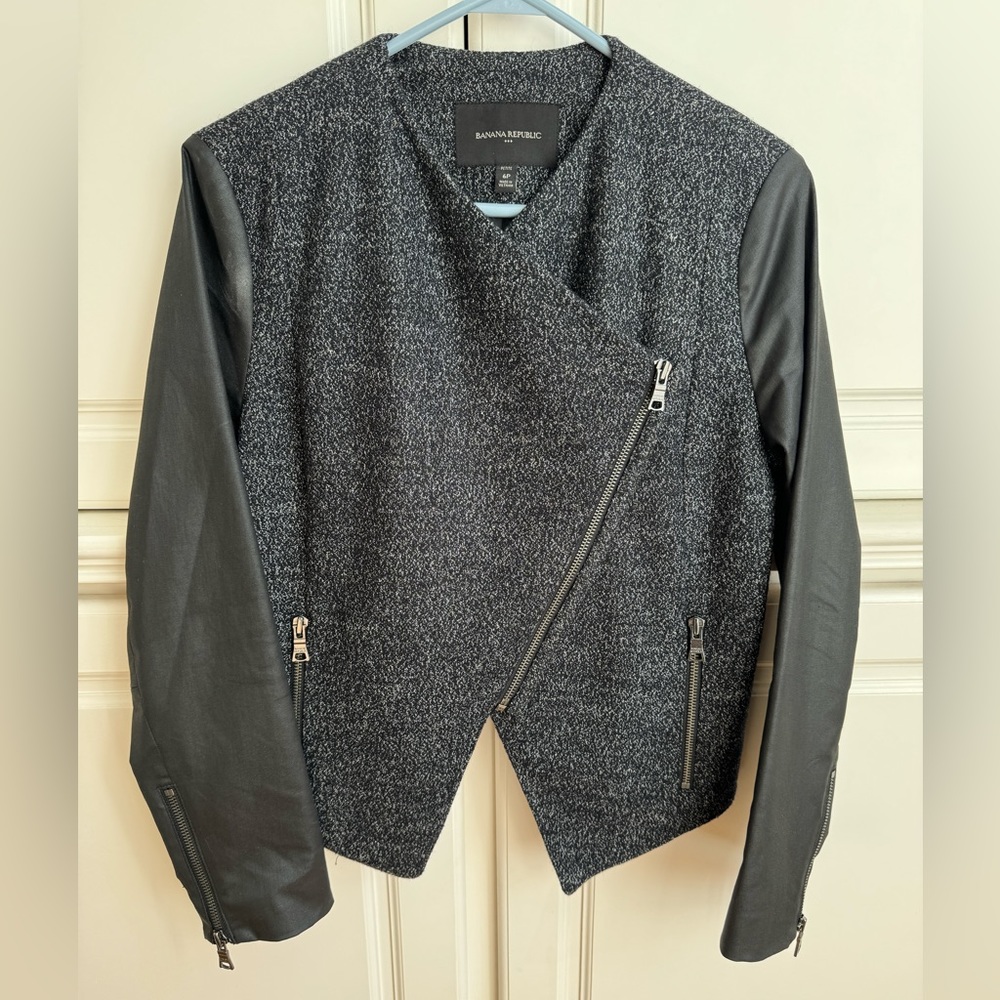 Banana Republic Asymmetrical Zip Front Wool Blend Mixed Media Jacket Blazer